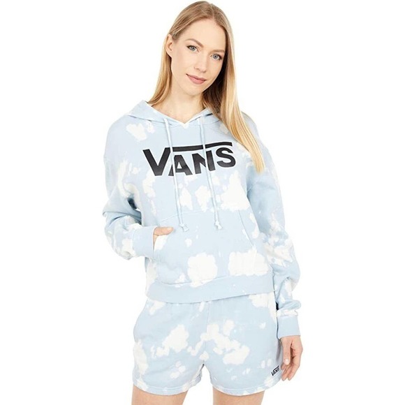 Womens S Small Vans Oxide Crop Pullover Hoodie Sweatshirt Drawstring Ballad Blue - Picture 2 of 6
